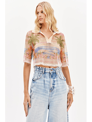 Polo Curto em Rede FRESH SUNSET Rosa Multi - Lança Perfume