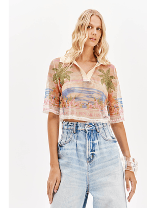 Polo Curto em Rede FRESH SUNSET Rosa Multi - Lança Perfume