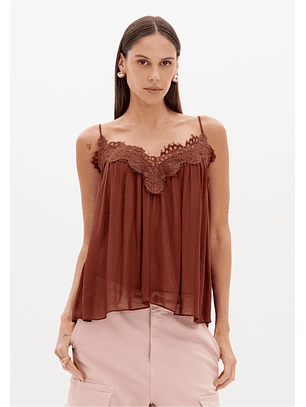Top de Alças com Renda Castanho - Lança Perfume