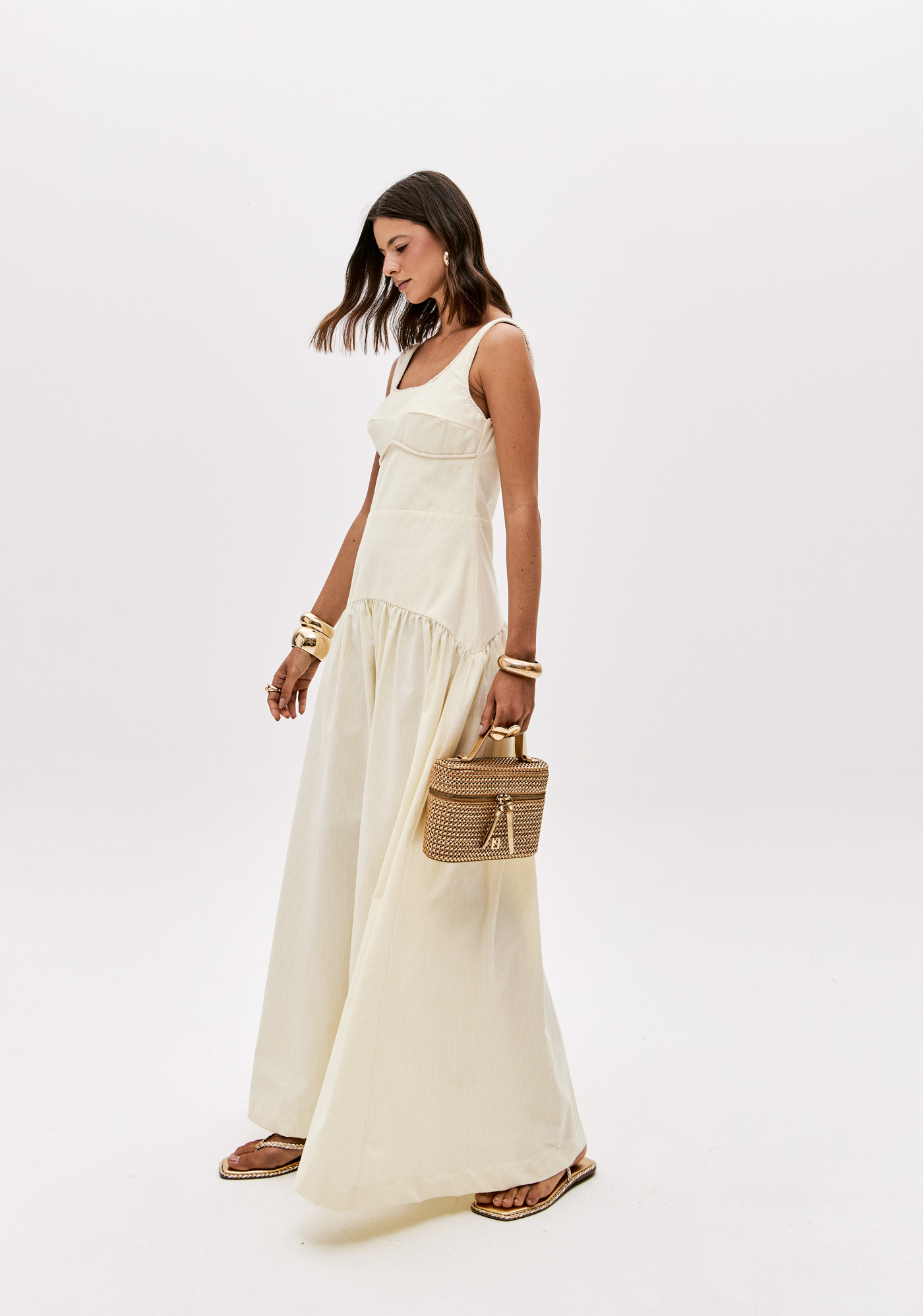 Vestido Comprido Riscas Amarelo - Lança Perfume  4