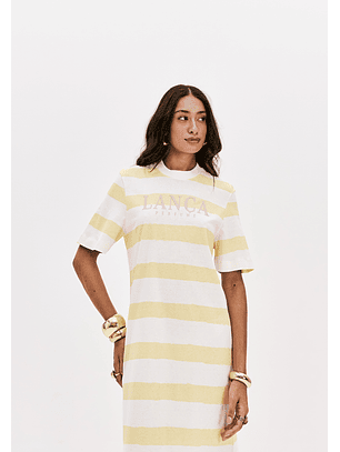 Vestido T-shirt Riscas Amarelo - Lança Perfume 