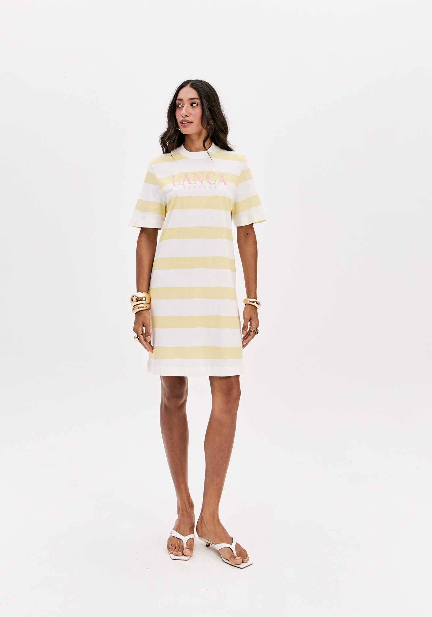 Vestido T-shirt Riscas Amarelo - Lança Perfume  3