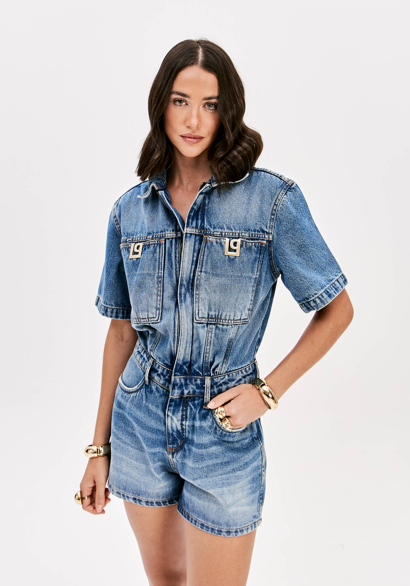 Macaquinho Manga Curta em Ganga - Lança Perfume 2