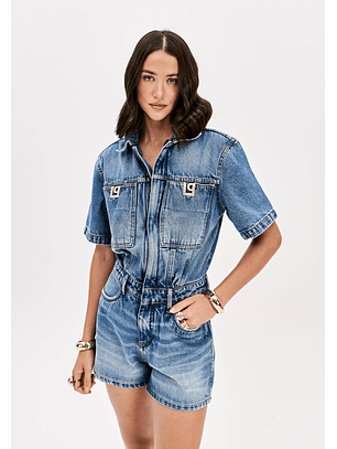 Macaquinho Manga Curta em Ganga - Lança Perfume