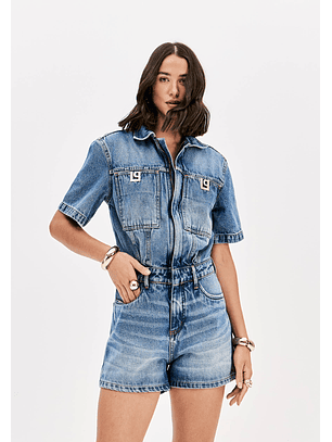 Macaquinho Manga Curta em Ganga - Lança Perfume