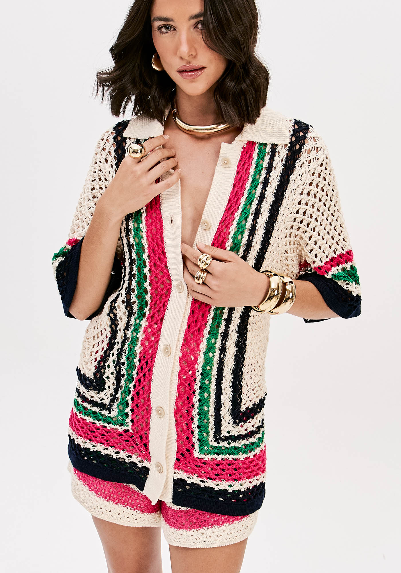 Camisa em Tricô Bege Multi - Lança Perfume 1