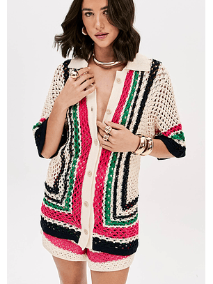 Camisa em Tricô Bege Multi - Lança Perfume