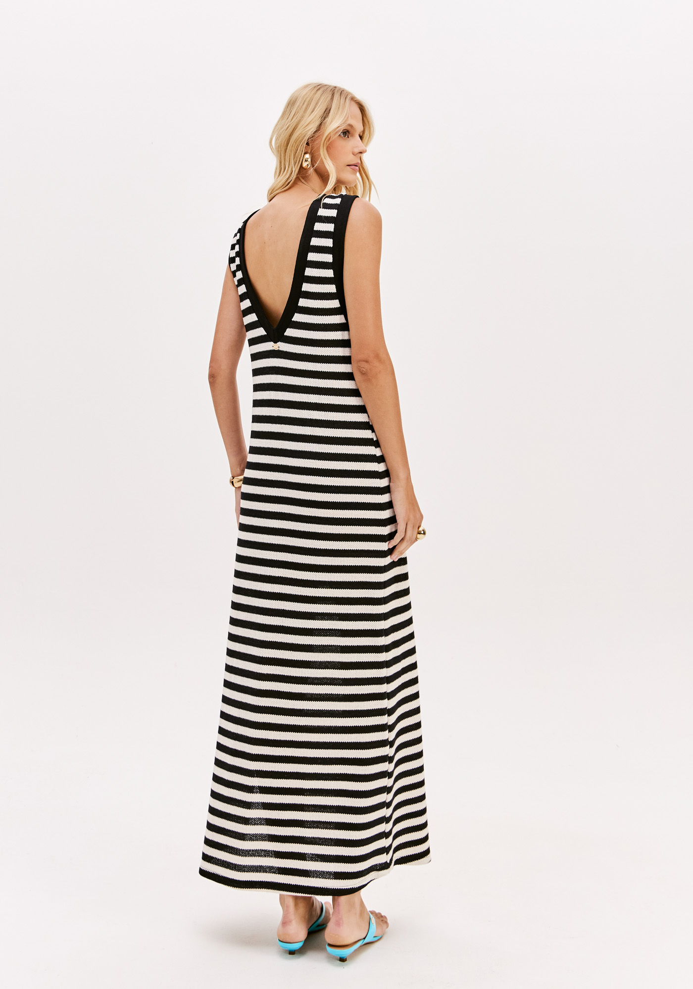 Vestido Comprido Riscas Preto e Branco - Lança Perfume 2