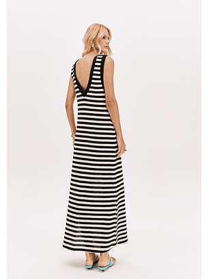 Vestido Comprido Riscas Preto e Branco - Lança Perfume