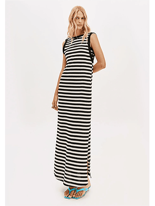 Vestido Comprido Riscas Preto e Branco - Lança Perfume