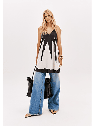 Vestido Curto / Top MARSELHA Preto e Branco - Lança Perfume