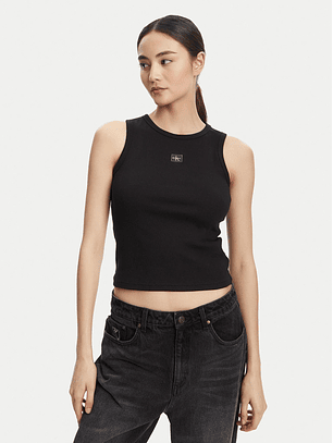Top de Cavas Canelado Badge Preto - Calvin Klein 