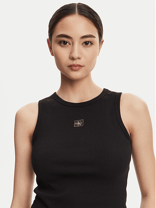 Top de Cavas Canelado Badge Preto - Calvin Klein 