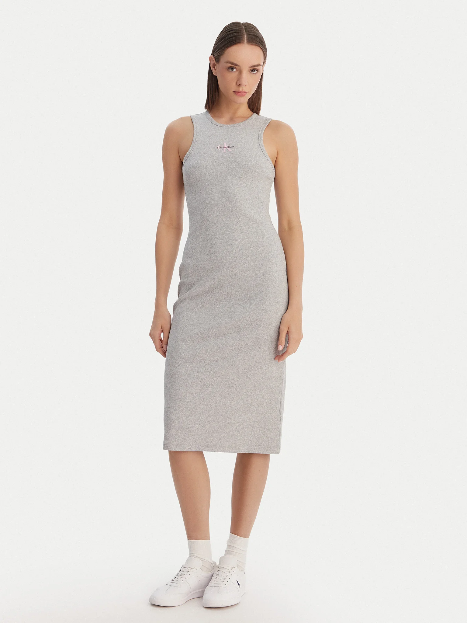 Vestido Midi Canelado Cinza - Calvin Klein  1