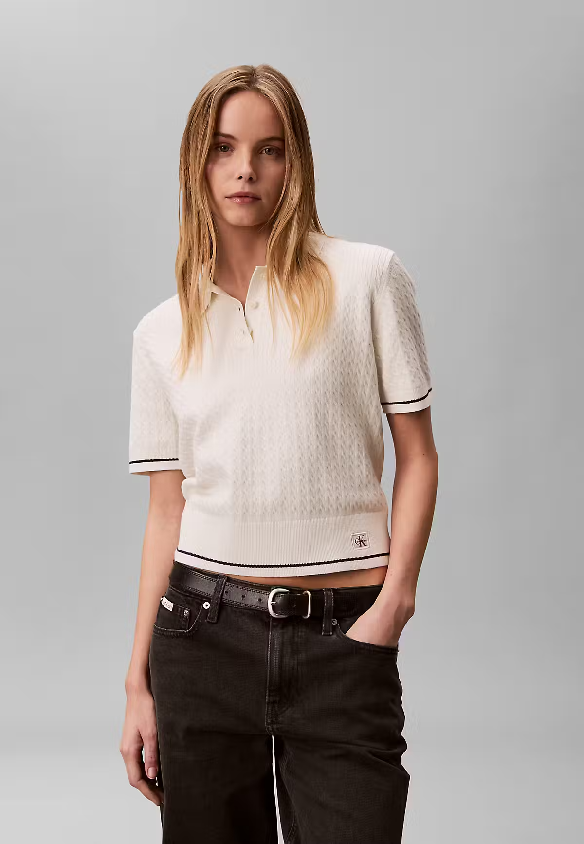 Polo Malha Entrançada Branco - Calvin Klein  1