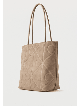 Mala de Ombro em Pele Logo Gravado Taupe - Calvin Klein