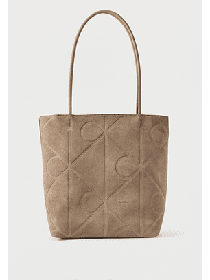 Mala de Ombro em Pele Logo Gravado Taupe - Calvin Klein