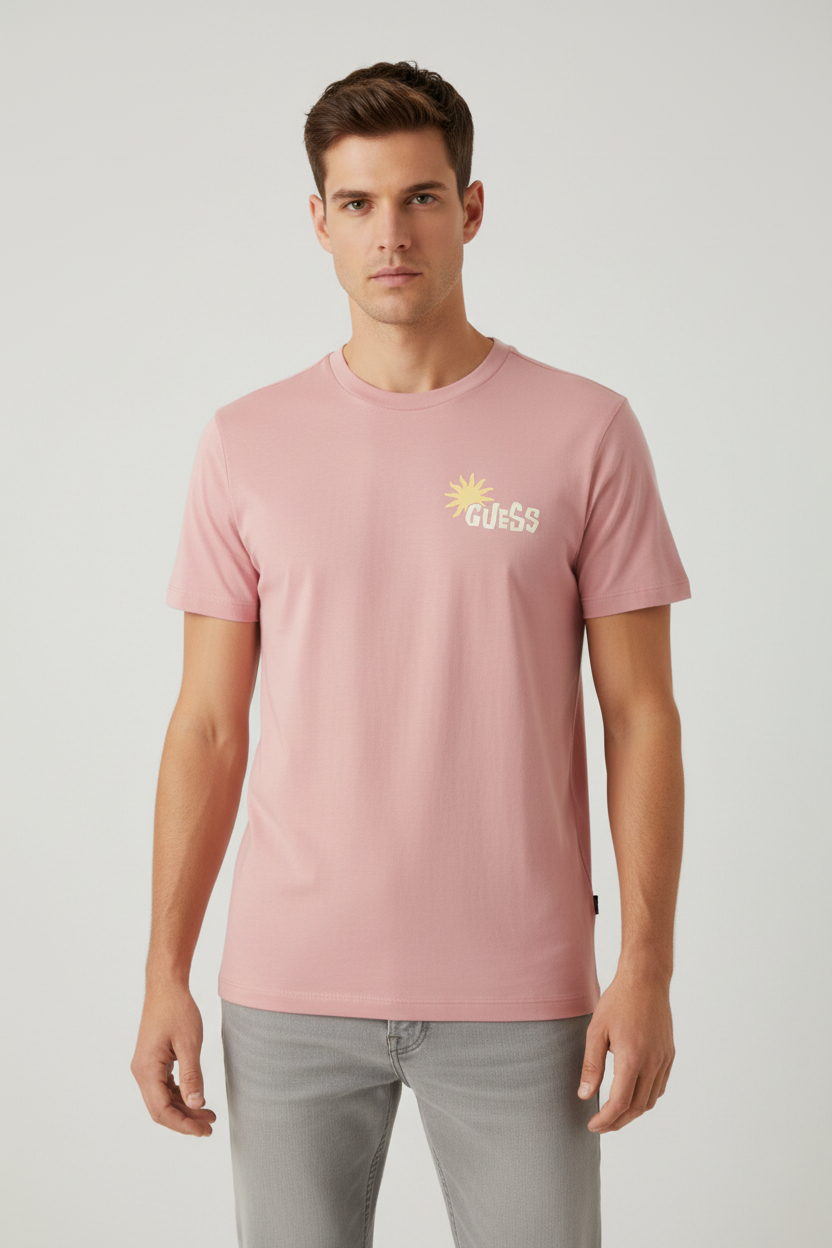 T-shirt FOLIAGE Printa nas Costas Rosa - Guess  1