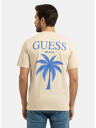 T-shirt Maxi Palmeira Bege e Azul - Guess 