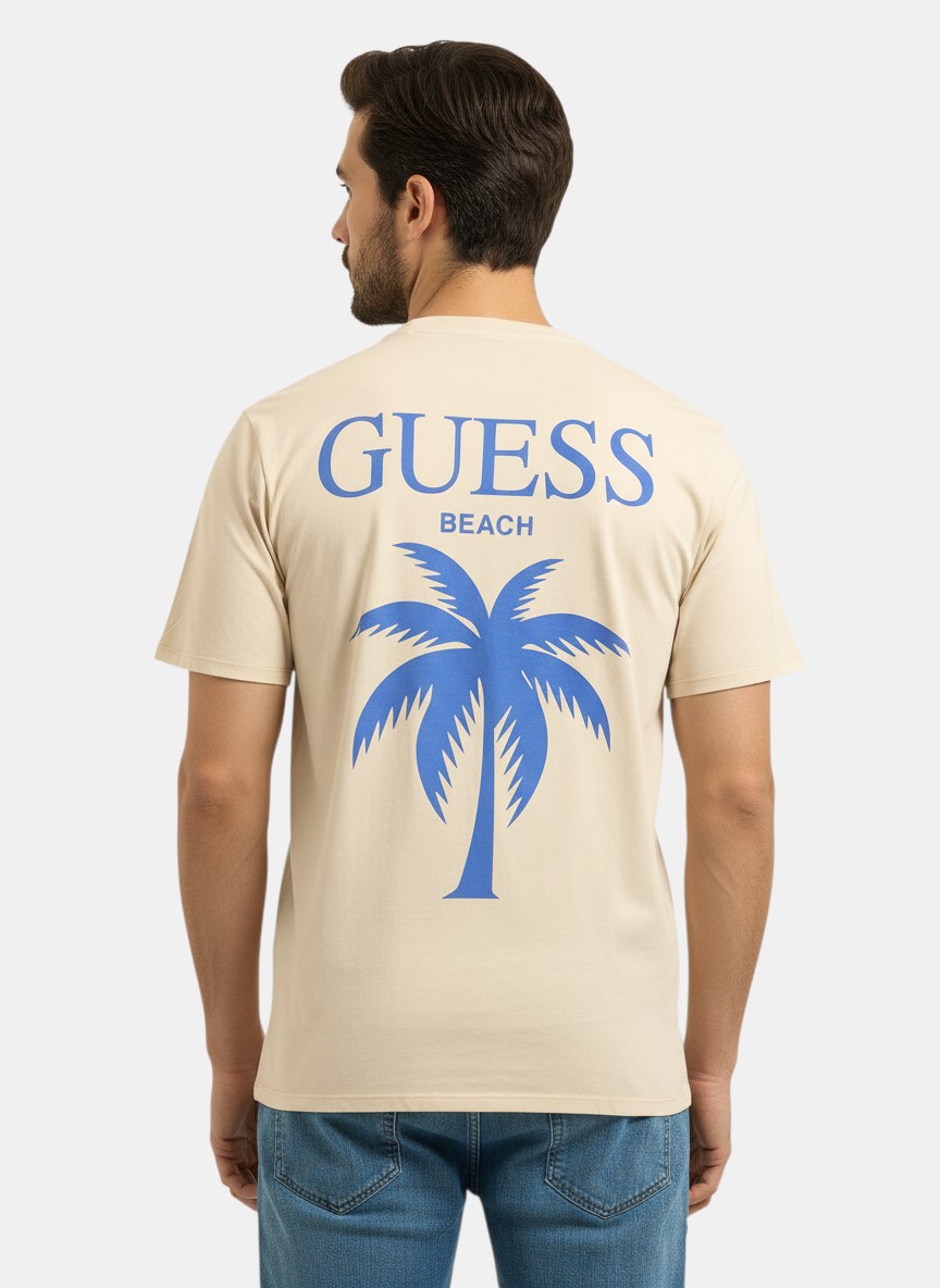 T-shirt Maxi Palmeira Bege e Azul - Guess  2