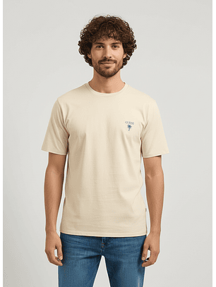 T-shirt Maxi Palmeira Bege e Azul - Guess 