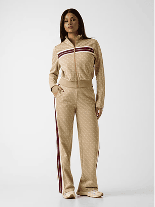 Calças Largas Logo Bege e Faixa Bordeaux  - Guess