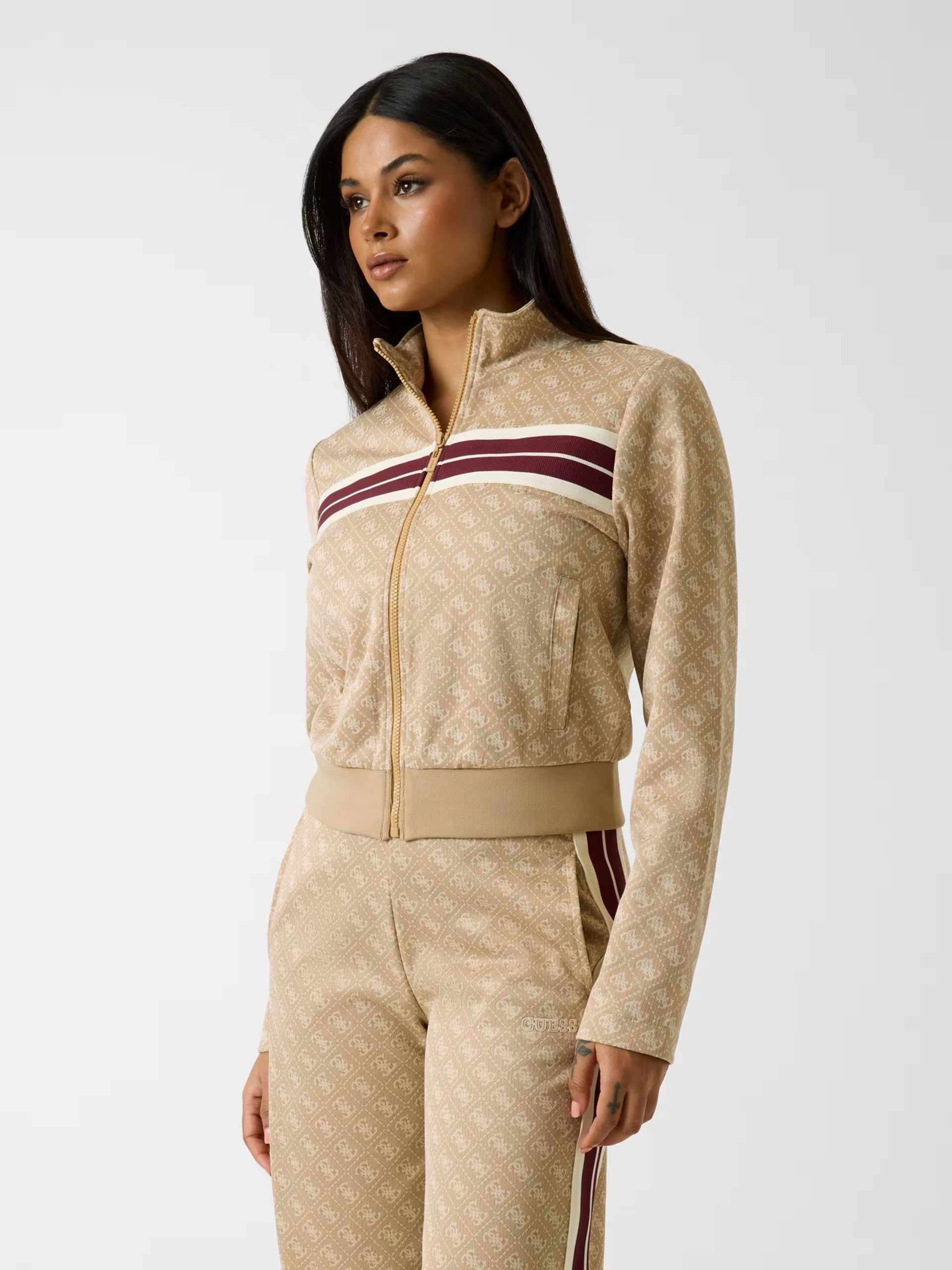 Casaco Logo Bege e Faixa Bordeaux - Guess  1