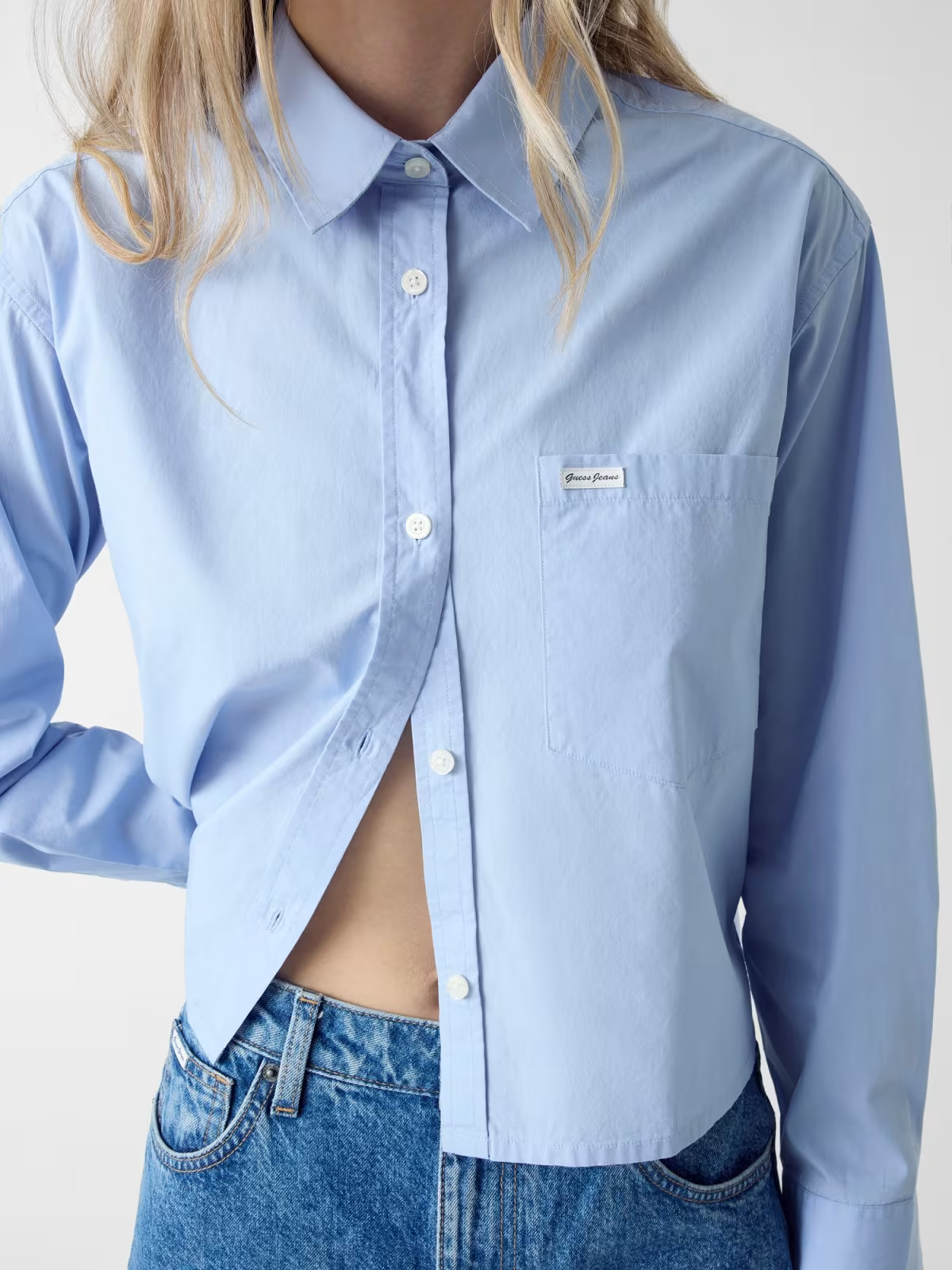 Camisa Curta Algodão Azul - Guess Jeans  4