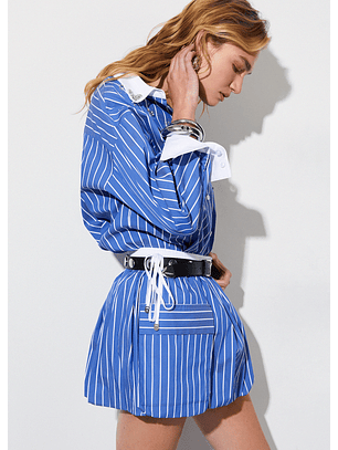 Saia Curta Blão de Riscas Azul - Liu Jo