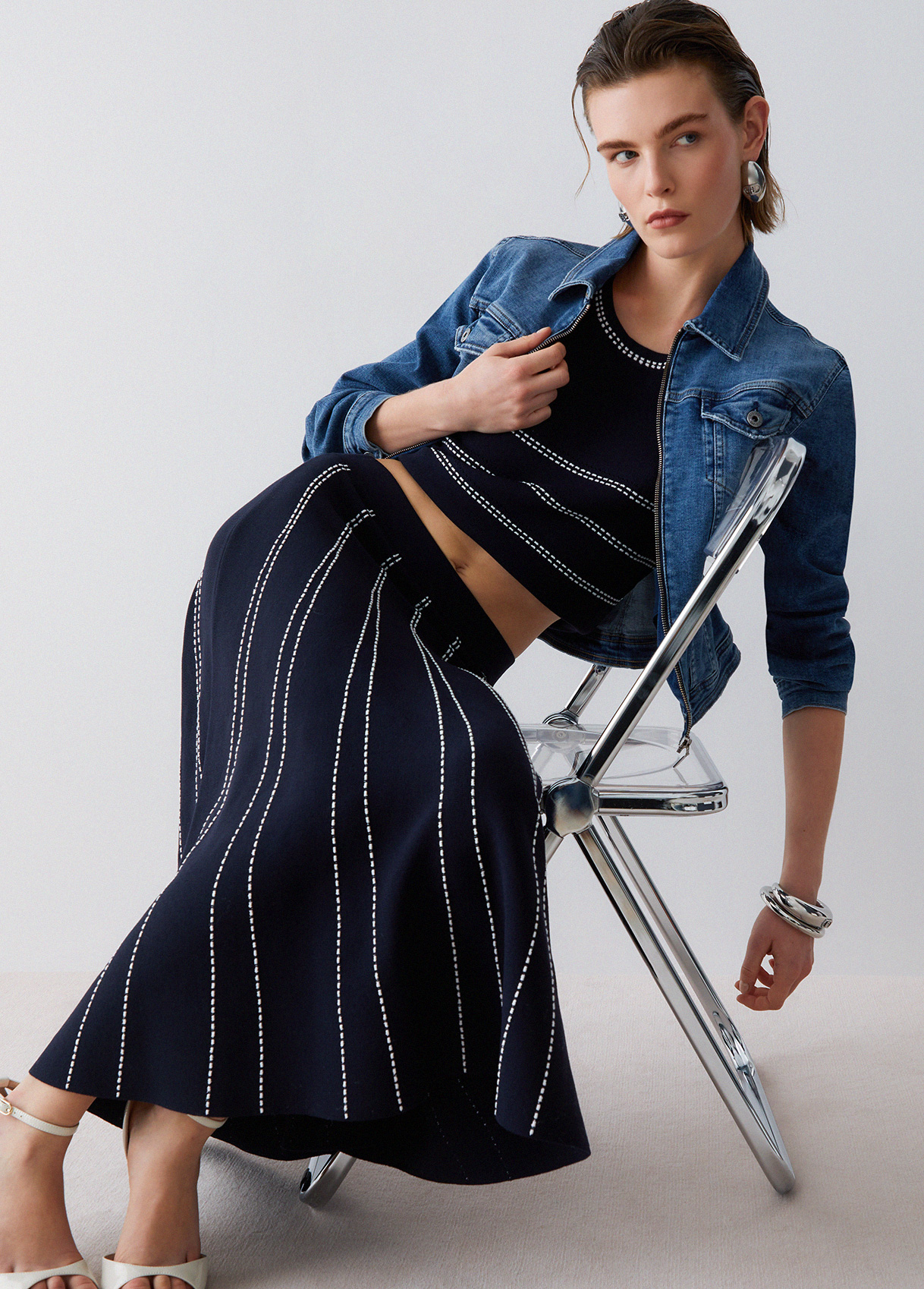 Saia em Malha Comprida Plissada Azul - Liu Jo 3