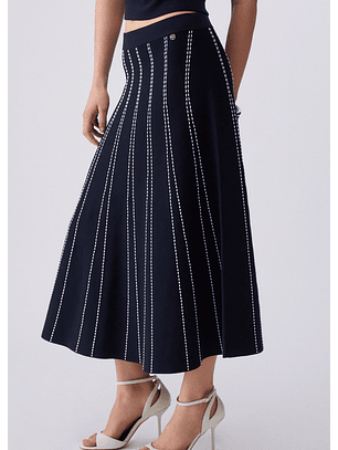 Saia em Malha Comprida Plissada Azul - Liu Jo