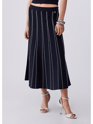 Saia em Malha Comprida Plissada Azul - Liu Jo