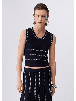 Top de Cavas Malha Azul Escuro - Liu Jo