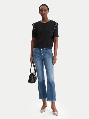 T-shirt com Ombreiras e Strass Preto - LIU JO 