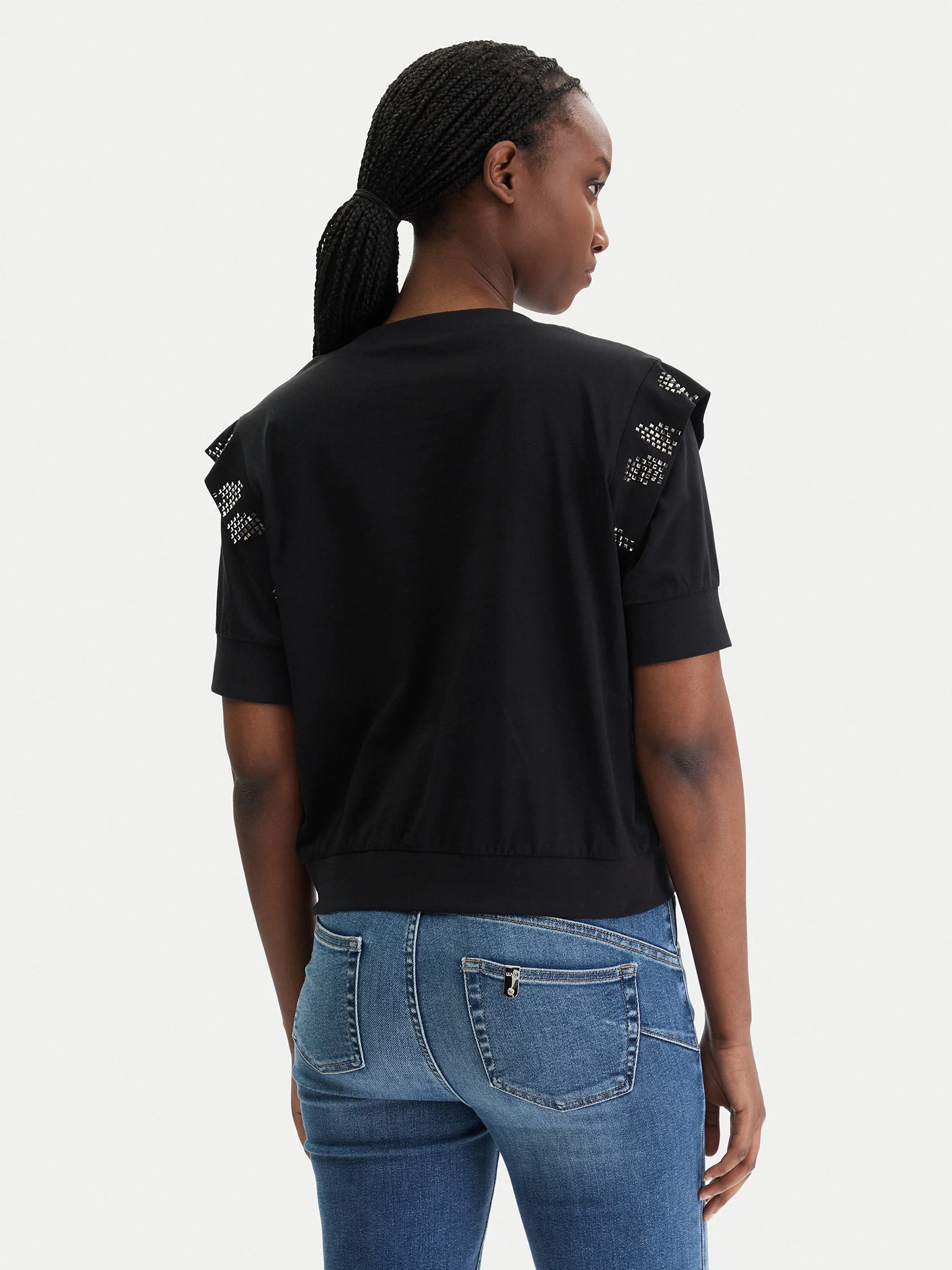 T-shirt com Ombreiras e Strass Preto - LIU JO  4