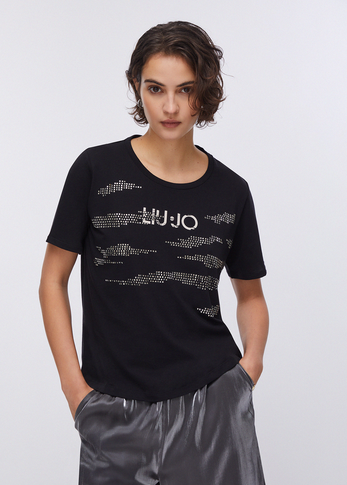 T-shirt Solta com Strass Preto - LIU JO 1