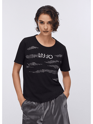 T-shirt Solta com Strass Preto - LIU JO