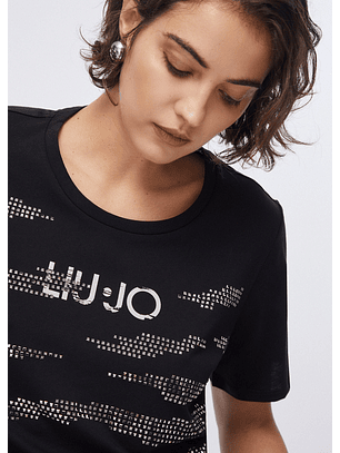 T-shirt Solta com Strass Preto - LIU JO