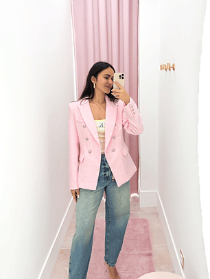 Blazer em Tweed Rosa 