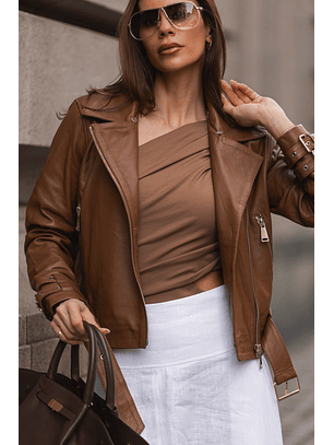 Casaco em Pele com Cinto Castanho - SAHOCO 