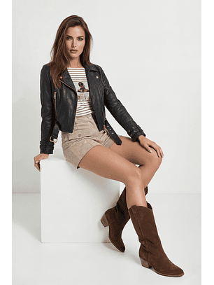 Casaco em Pele com Cinto Preto - SAHOCO 