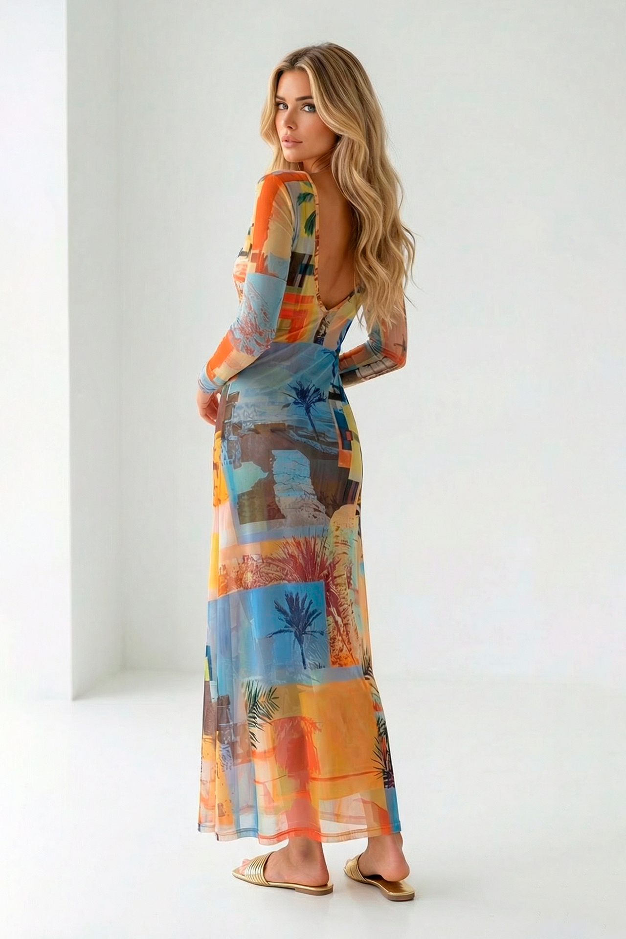 Vestido Comprido com Manga Estampado Patch - SAHOCO 2