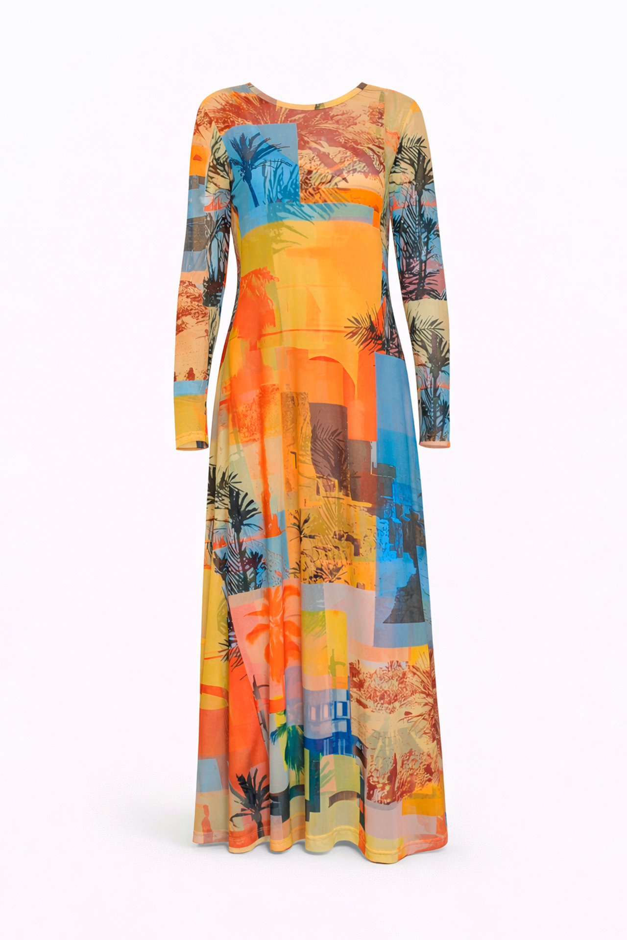 Vestido Comprido com Manga Estampado Patch - SAHOCO 3