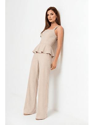 Calças Flare com Riscas Bege - SAHOCO 