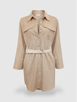  Vestido Camiseiro Bege com Riscas - SAHOCO 