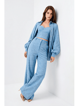 Calças Wide Leg em Renda Azul - SAHOCO