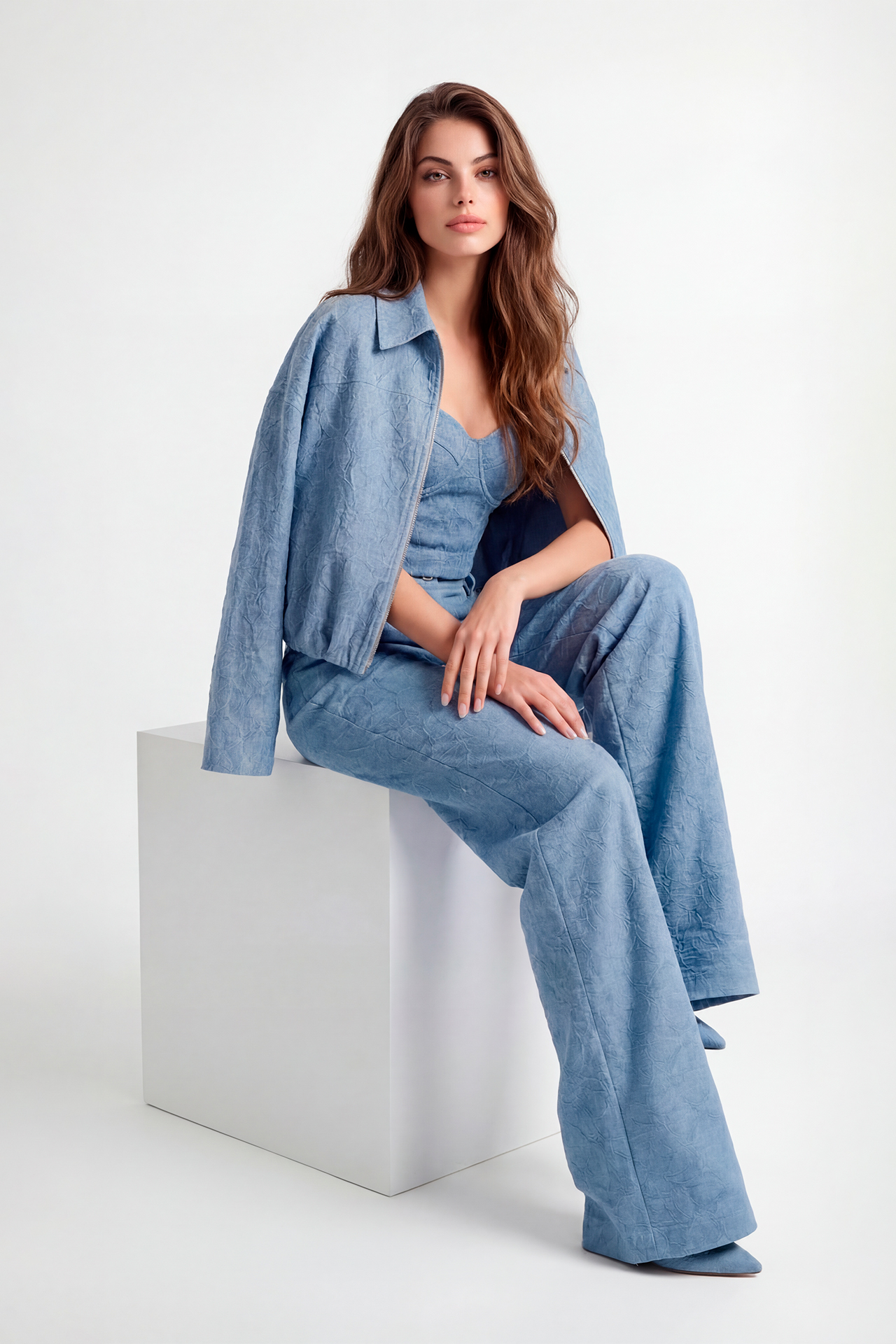 Calças Wide Leg em Renda Azul - SAHOCO 4