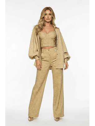 Calças Wide Leg em Renda Bege - SAHOCO