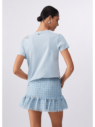 T-shirt com Aplicação em Strass Azul Claro - LIU JO 
