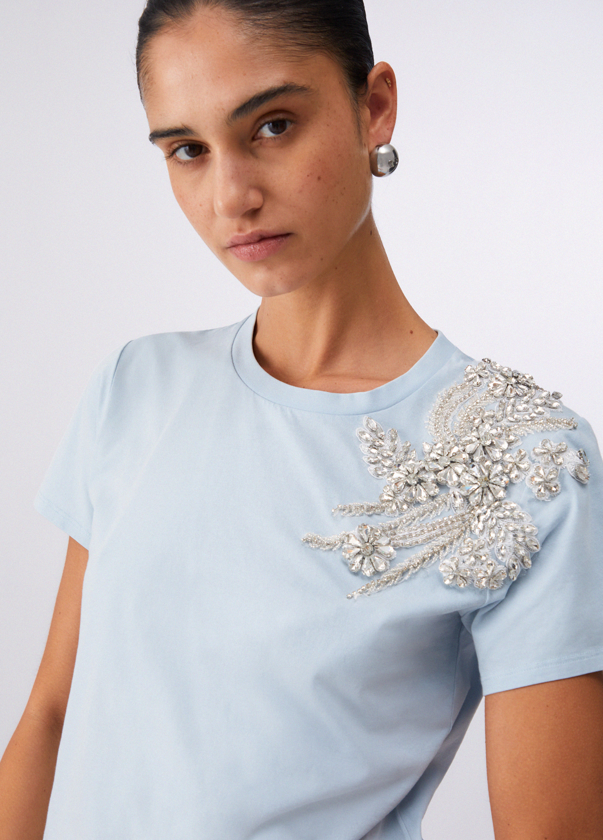 T-shirt com Aplicação em Strass Azul Claro - LIU JO  3